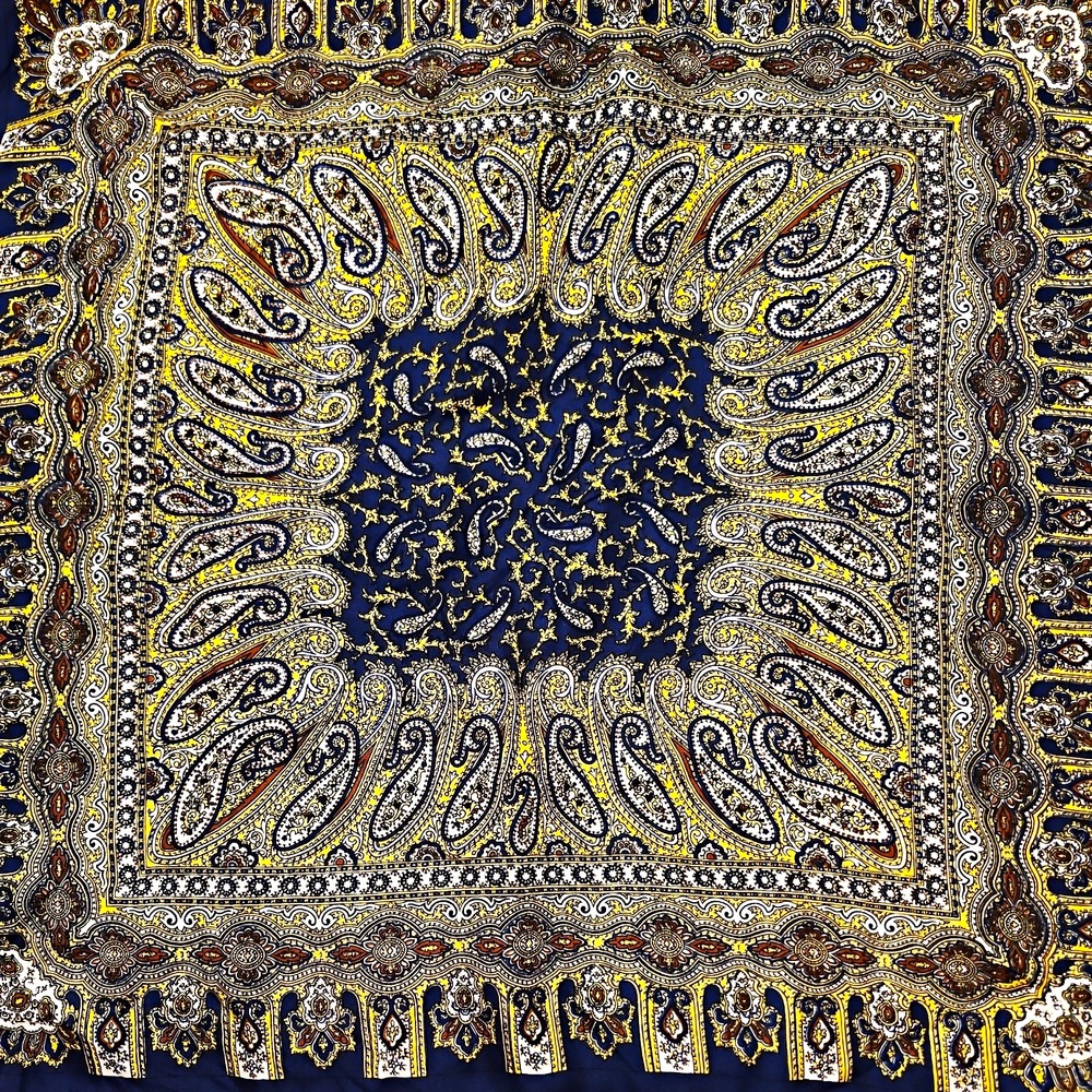 Vintage DUMONT Silk Navy Blue & Gold Paisley Baroque Pocket  Square. Italy